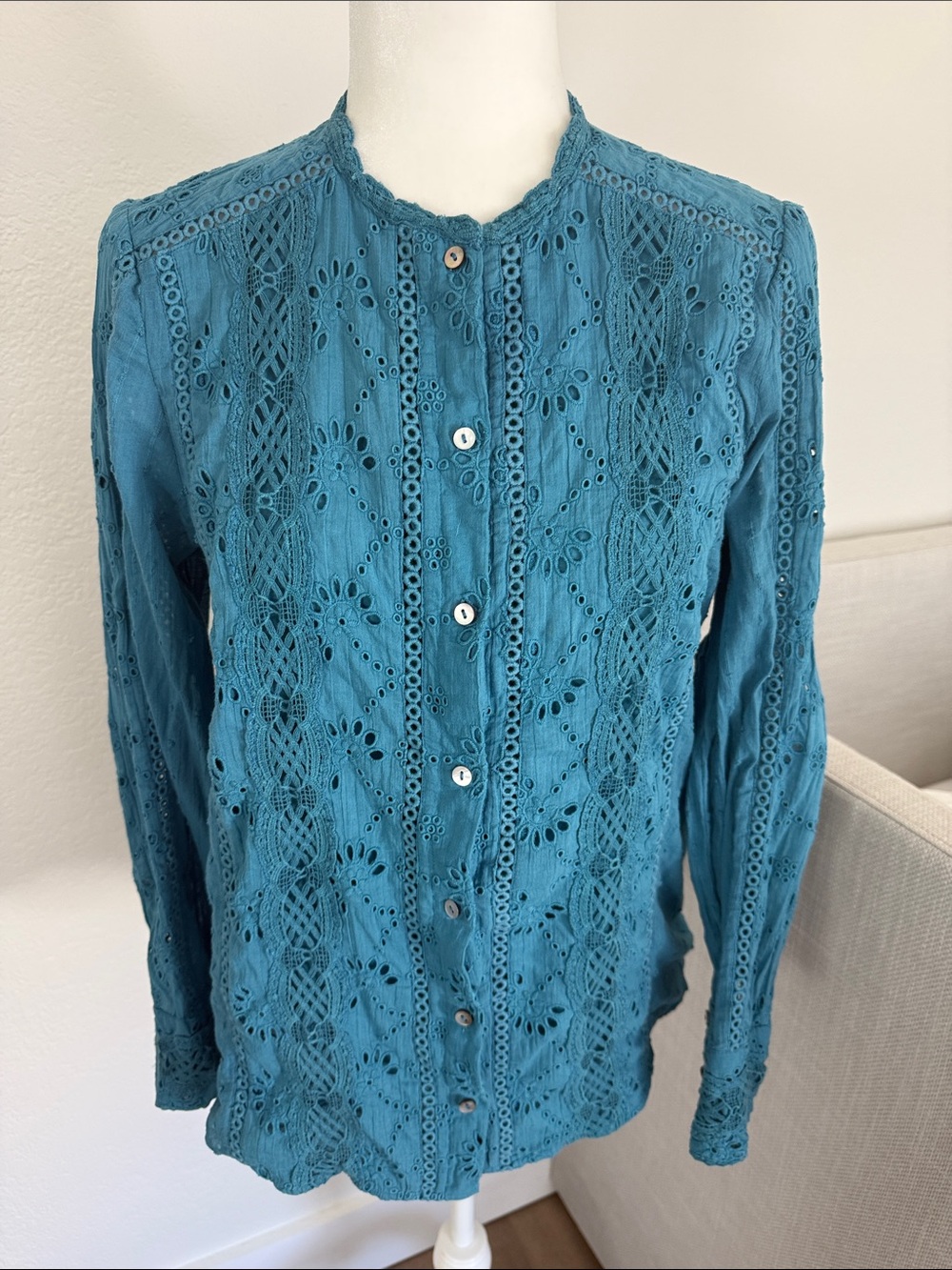 Sundance Teal Eyelet Lace Button-Down Shirt